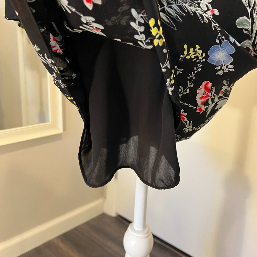 Parker Black Agave Floral Cold Shoulder Silk Mini Dress, Size Small - Picture 10 of 16